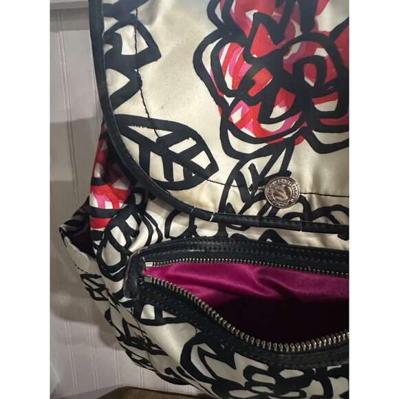 Coach Poppy Floral Black Red Backpack Print Front Zipper Adjustable Straps - Picture 11 of 15